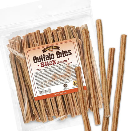 Gootoe Buffalo Dog Treats, Natural Low-Fat Chews for Training & Rewards, Limited Ingredient, Puppy Treats for Small Dogs & Puppies, Resealable Bag, Buffalo Bites Stick (Small), 8 oz