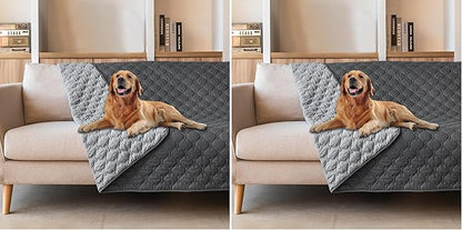 gogobunny 3X Stronger Waterproof Pet Blanket, Scratch Proof Furniture Protector for Dogs Cats, Reversible Cover 52x82 Inch, Dark Grey/Light Grey (Pack of 2)