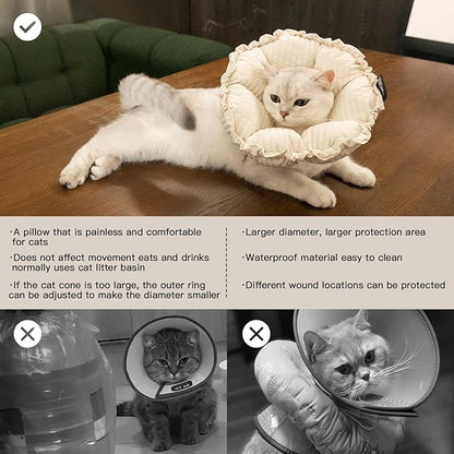 H HIDREAM Soft Cat Cone Collar， Cute Adjustable Cat Recovery Collar，Elizabethan e Collar that can Protect Head and Foot Wounds，Egg White All-Season Style