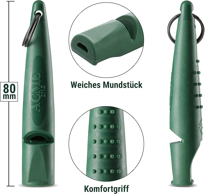 ACME Alpha 210.5 Professional Dog Training Whistle with Enhanced Ergonomic Grip. BPA-Free Plastic. 110 dBA. Standardized Frequency for Smaller Dogs. Weatherproof. Made in the UK (Forest Green)