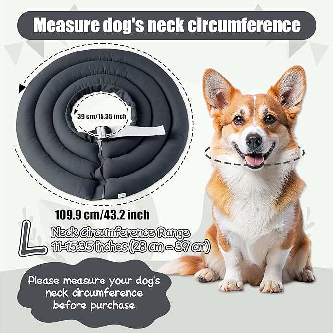 Soft Dog Cone Collar - Adjustable Recovery Cone for Medium Large Dogs After Surgery to Stop Licking, Waterproof Elizabethan Protective Neck Donut Collar Alternative for Pet (Grey, L)