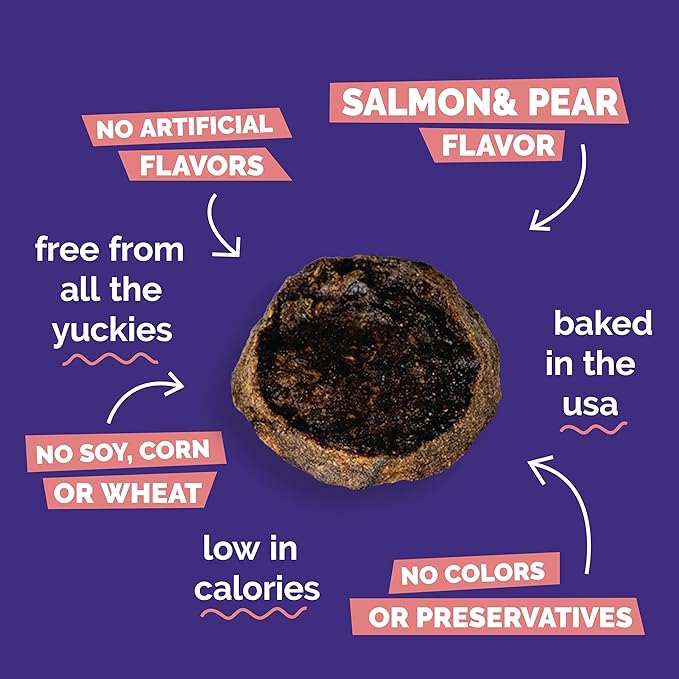 Fruitables Whole Jerky Bites, Healthy Dog Treats, Puppy Essentials, Jerky Dog Treats, Made in the USA, No Artificial Ingredients, Alaskan Salmon & Pear Flavor, 5oz (Pack of 2)