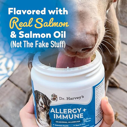 Dr. Harvey's Dog Allergy & Anti-Itch Relief Soft Chew Supplement Bites for Dogs, Daily Immune & Digestive Health Support with Functional Mushrooms, Super Herbs, Probiotics, Salmon Flavor (90 Chews)