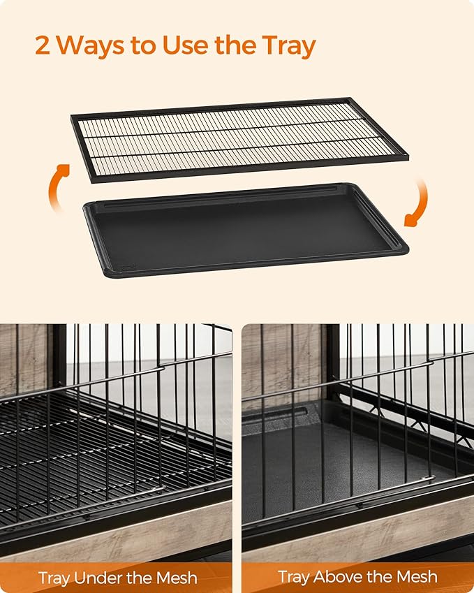Feandrea 38.6" Dog Crate Furniture, Indoor Dog Cage Side End Table, XL Pet Wood Kennel for Large and Medium Dogs up to 70 lb with Multi-Purpose Removable Tray, Double-Door Pet House, Greige