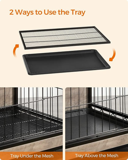 Feandrea 38.6" Dog Crate Furniture, Indoor Dog Cage Side End Table, XL Pet Wood Kennel for Large and Medium Dogs up to 70 lb with Multi-Purpose Removable Tray, Double-Door Pet House, Greige