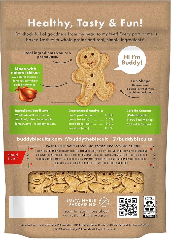 Buddy Biscuits 3.5 lbs. Bag of Crunchy Dog Treats Made with Roasted Chicken,(Pack of 2)
