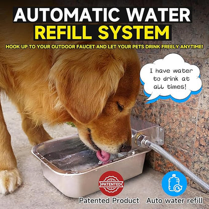Automatic Water Dispenser for Dogs, 3L /101 oz 304 Stainless Steel Dog Water Feeder, Auto-Fill Large Waterer for Pets & Livestock, Outdoor Dog Water Bowl, Wide Mouth, Anti-tip, Easy to Clean