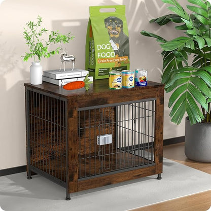 Dog Crate Furniture, Wooden Dog Crate 27in, Decorative Cage with End Table for Dog Indoor Kennel, High Anxiety Dog, Escape-Proof Locks for All Breeds