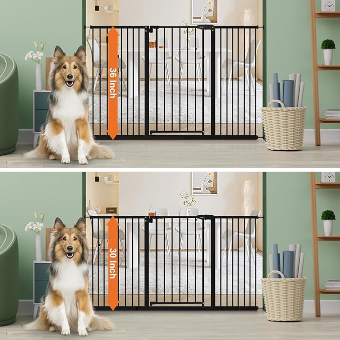 keny 36" Extra Tall Baby Gate for Stairs, 29"-55" Wide Auto Close Dog Gate for Doorways, Pressure Mounted Easy Walk Through Pet Gate with Door, Black