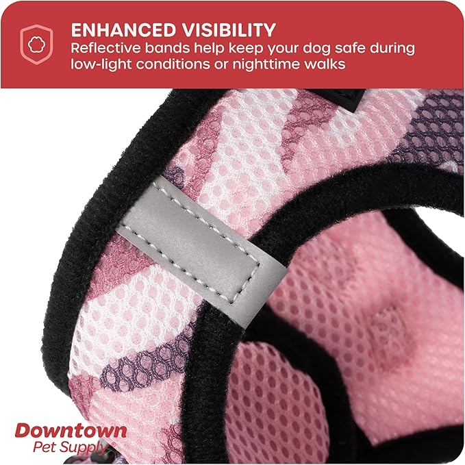Downtown Pet Supply Step in Dog Harness for Small Dogs No Pull, Large, Camo Pink - Adjustable Harness with Padded Mesh Fabric and Reflective Trim - Buckle Strap Harness for Dogs