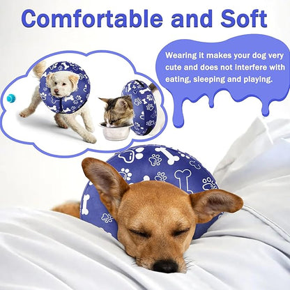 Recovery Donut Collar for Dogs & Cat,Inflatable Dog Cone Collar Alternative After Surgery,Soft Cone for Large Medium Small Dog,Adjustable Pet Neck Donut(Darkblue Bone,Large