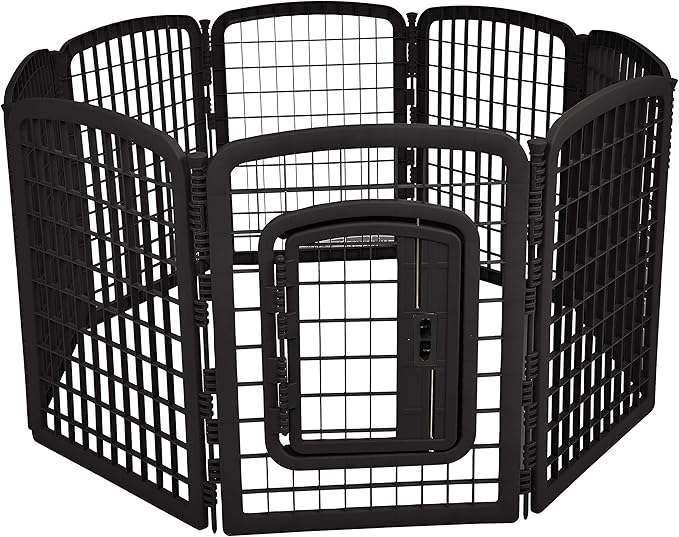 Amazon Basics 8-Panel Octagonal Plastic Dog Playpen, Portable Indoor/Outdoor Pet Fence with Gate, Exercise Pen for Puppies and Small Animals, 34 inches, Black