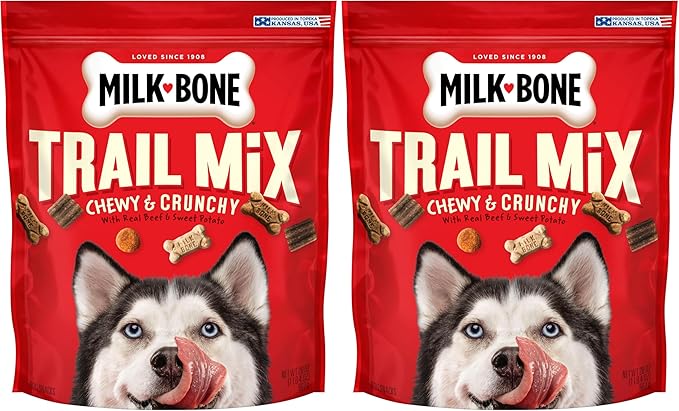 Milk-Bone Trail Mix Chewy & Crunchy Dog Treats, Real Beef & Sweet Potato, 20 Ounce (Pack of 2)