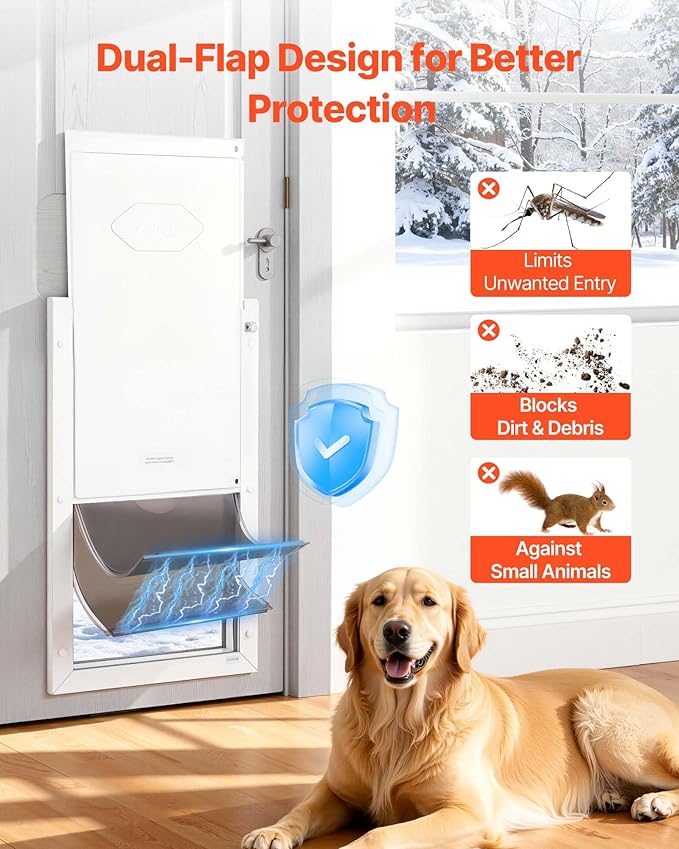 VEVOR Pet Door, X-Large, with Double Magnetic Flaps and Metal Frame, Strong and Weatherproof Dog Door for Interior and Exterior Doors, Easy to Install, Easy in-and-Out Access for Doggies, White