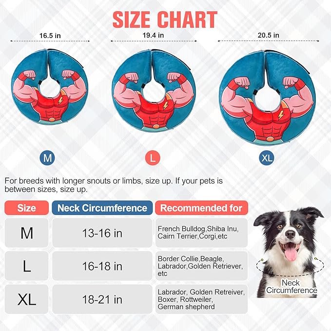 BEAUTYZOO Dog Cone Collar After Surgery for Large Medium Dogs, Soft Dog Cones Alternative to Stop Licking, Comfortable Inflatable Recovery Cones, Dogs Neck Donut Not Block Vision E-Collar, Blue M