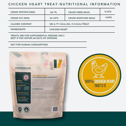 Momentum Carnivore Nutrition Freeze-Dried Chicken Heart Dog Treats & Cat Treats – Single-Ingredient, High-Protein, Grain-Free, Naturally Nutrient-Rich – Made in USA – 3.5 oz Bag