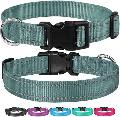 Reflective Dog Collar with Buckle Adjustable Safety Nylon Collars for Small Medium Large Dogs, Grey S