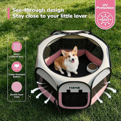 Dog Playpen, Portable Puppy Pet Crate Indoors for Small/Medium Dogs Cats Rabbits, Foldable Dog Cage Enclosure for Outdoor, Pop Up Dogs Tent Kennel with Carrying Case, Pink