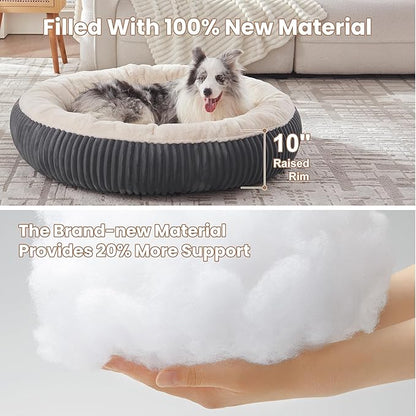 45 inches Donut Dog Bed for Extra Large Dogs,Calming Round Pet Bed with Removable Cover, Washable Milk Plush Faux Fur, Fits Pets up to 100 lbs(Charcoal,XL)