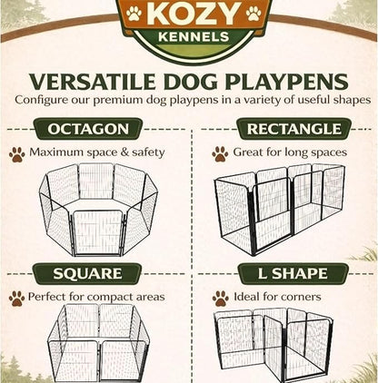 Dog Playpen w/Carrying Case for Indoor or Outdoor Use – 32 Inch, 24 Black Panels - Portable Metal Exercise Pen for Small & Medium Dogs - Pet Fence Kennel Crate for House, RV, or Travel