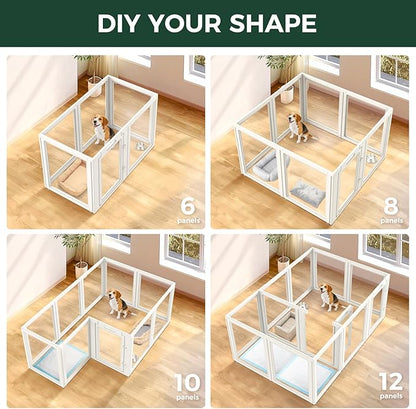 FXW AuraSpace Acrylic Indoor Dog Playpen for Medium Dogs, 35 Inch, 16 Panels, White