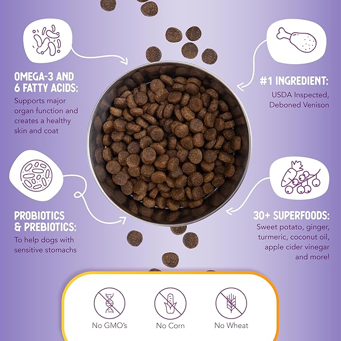 Health Extension Grain Free Venison & Sweet Potato Dry Dog Food - 30+ Superfoods and Probiotics for All Life Stages (10 lb)