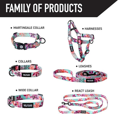 Wolfgang Heavy Duty Martingale Dog Collar with Quick Release Nylon Buckle for Walking & Training, DigiFloral Print, Small