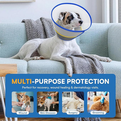 Queenmore Dog Cone - Soft Cone for Dogs to Stop Licking Transparent Elizabeth Recovery Collar for Large Dog Flexible Plastic Cones for Dogs After Surgery, Normal Eating and Drinking, Blue Large