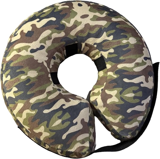 Comfy-K9 Camo Cone - Inflatable Dog Cone with Soft Camouflage Design, Adjustable Blow Up Donut, Machine Washable, Small Size Collar for Comfortable & Stylish Pet Recovery