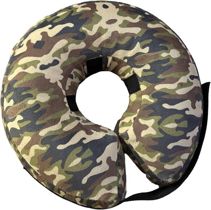 Comfy-K9 Camo Cone - Inflatable Dog Cone with Soft Camouflage Design, Adjustable Blow Up Donut, Machine Washable, Large Size Collar for Comfortable & Stylish Pet Recovery