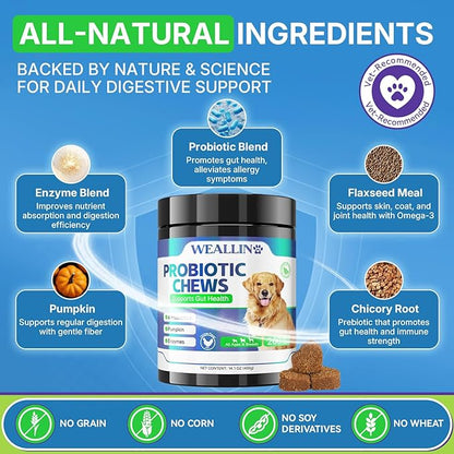 200 PCS Probiotics for Dogs - Dog Probiotic Chews for Gut Health, Digestive Support & Itchy Skin Relief Pet Diarrhea Gas Treatment - Probiotics, Digestive Enzymes, Prebiotics, Pumpkin