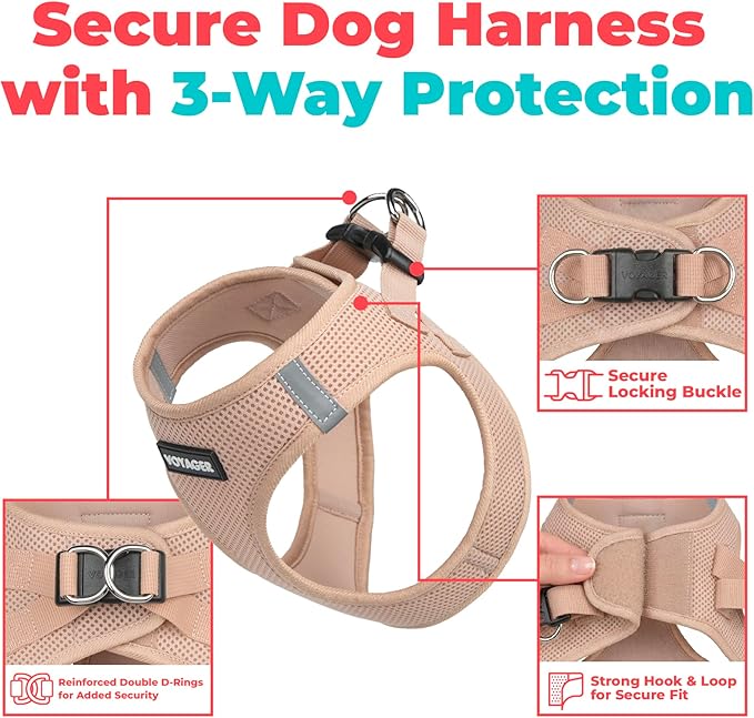 Best Pet Supplies Voyager Step-in Air Harness - All Weather Mesh, Reflective, No Pull Harness for Dogs, Cats - Secure with Hook & Loop Fastener, Buckle, Double D-Rings - Khaki, S