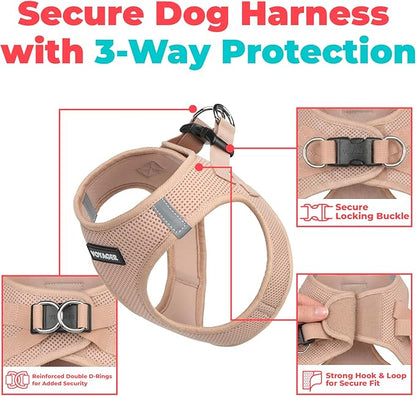 Best Pet Supplies Voyager Step-in Air Harness - All Weather Mesh, Reflective, No Pull Harness for Dogs, Cats - Secure with Hook & Loop Fastener, Buckle, Double D-Rings - Khaki, XXS