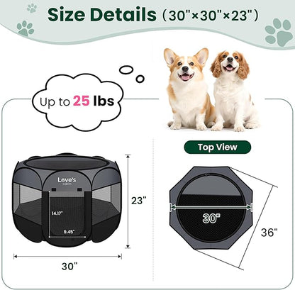 Love's cabin Pet Puppy Dog Playpen, Medium Dog Tent Crates Cage Indoor/Outdoor, Portable Playpen for Cat, Foldable Pop Up Dog Kennel Playpen with Carring Case, Removable Zipper Top, Dark Grey