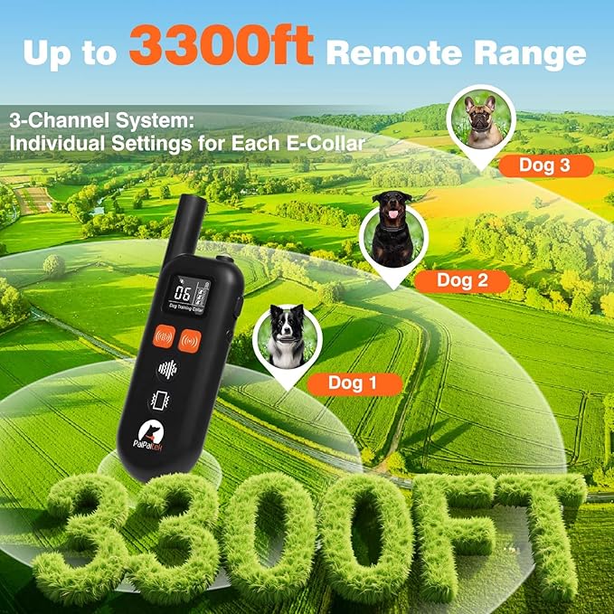PaiPaitek No Shock Dog Training Collar with Remote 3300ft Range, Humane Vibrating Dog Collar, 3 Modes Ultrasonic, Beep, Vibration for Small Medium Large Dogs - Security Lock & No Prongs