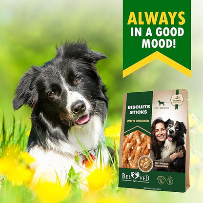 Dog Treats Biscuits Sticks Chicken Wrapped Human Grade Meat 10.6 oz - Natural Dried Snacks Rawhide - Free & Grain Free Long Lasting Chews for Large & Small Dogs - Best for Training & Healthy Teeth
