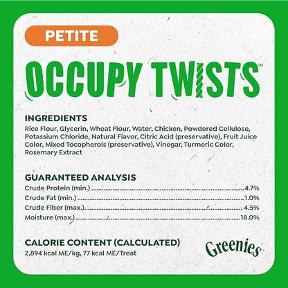 Greenies Occupy Twists Natural Dog Treats Petite Size Dog Chews Long Lasting Chicken Flavor, 35 oz. Pack, 40 Count