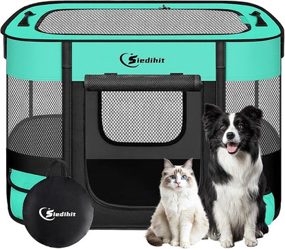 Dog Playpen,Cat Pet Puppy Pen,Portable Playpens for Dogs Indoor Outdoor Travel Camping Use,Foldable Dog Kennel Tent Crate for Rabbit Small Animals with Carrying Case (Green, Medium)