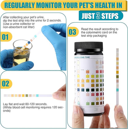 100 x Pet Urine Testing Strips, 10 in 1 UTI Test Kit for Cat & Dog, Multi-Parameter Urinalysis Reagent Strips: Leukocytes, Urobilinogen, Protein, Ph, Blood, Ketone, Bilirubin, Glucose & More