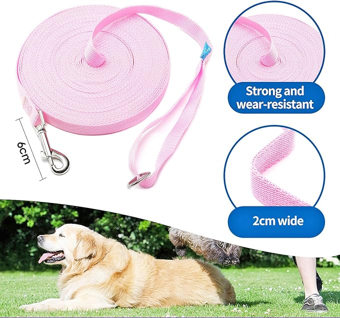 BAAPET 15/20/30/50/100 ft Long Dog Training Leash with Clickers for Small, Medium and Large Dogs or Cats (50 Feet, Pink)