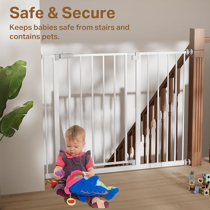 InnoTruth 29.5–40.75" Baby Gate for Stairs, 28" Tall Dog Gates for Doorways & Hallways, Safety Gate for Kids & Pets, Pressure-Mounted Walk-Through with Dual Lock & 2-Way Swing, White