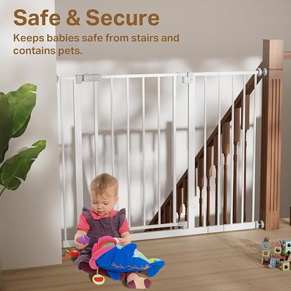 InnoTruth 29.5–40.75" Baby Gate for Stairs, 28" Tall Dog Gates for Doorways & Hallways, Safety Gate for Kids & Pets, Pressure-Mounted Walk-Through with Dual Lock & 2-Way Swing, White