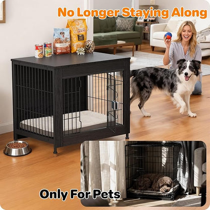 Dog Crate Furniture, Wooden Dog Crate 27in, Decorative Cage with End Table for Dog Indoor Kennel, High Anxiety Dog, Escape-Proof Locks for All Breeds