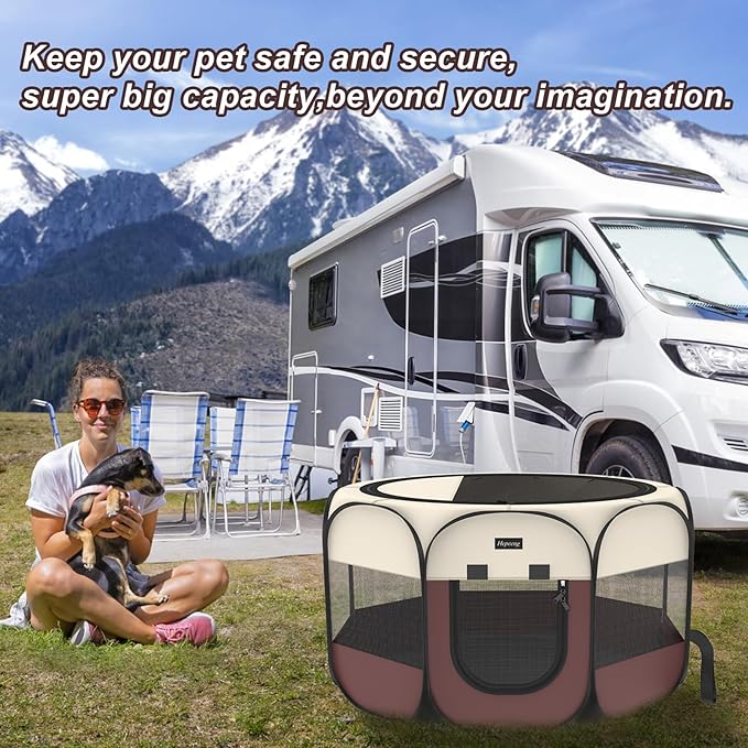 Portable Pet Puppy Dog Cat Playpen, 8-Panel Indoor/Outdoor Puppy Pen with Shade Cover & Travel Bag - Waterproof Dog Cat Tent