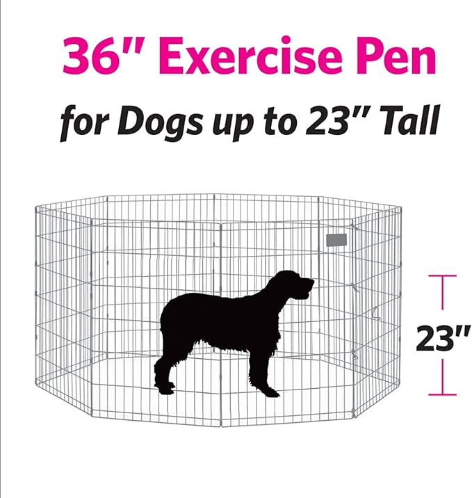 MidWest Homes for Pets 36-Inch Exercise Pen, for Indoor and Outdoor use, 16 Sq Feet of Play, Folding Dog Pen, No Door Design for Maximum Security, Easy to Set Up, Foldable Dog Playpen