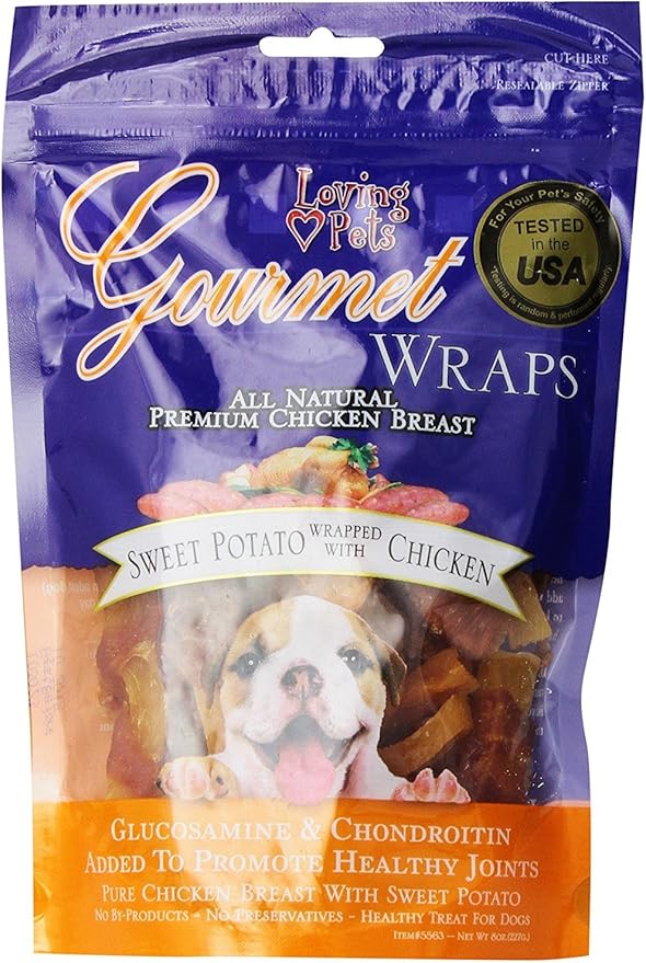 Loving Pets Gourmet All Natural Premium Sweet Potato and Chicken Wraps with Glucosamine and Chondroitin, Dog Treats, 8oz