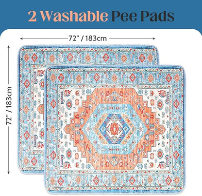 Washable Pee Pads for Dogs 2 Pack Reusable Puppy Training Pads 72"x72" Super Absorbent Waterproof Dog Training Pads, Non-Slip Potty Pads Whelping Pads Litter Mat Pet Supplies - Orange/Mix