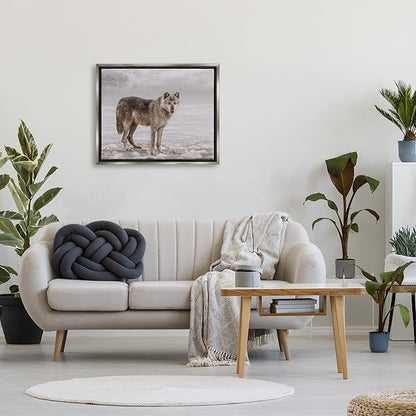 Stupell Industries Lone Coyote Wolf Snowy Field Landscape Intricate Details Floating Framed Wall Art, Design By Kelley Parker