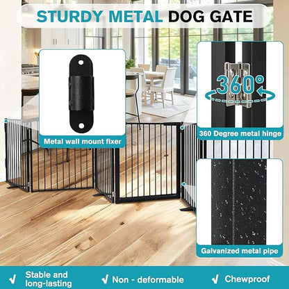Snagle Paw Extra Wide Dog Gate,Free Standing Dog Fence with Door, Up to 156 Inch Wide Pet Gate with Support Feet for Stairs, Hallways, Doorways, Yard (Black, 6 Panels)