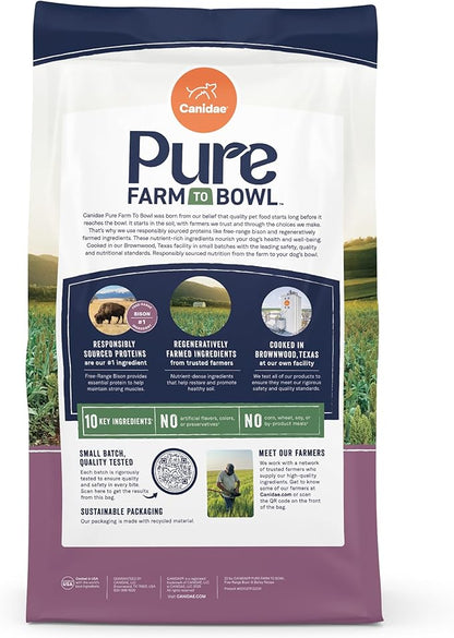 Canidae Pure Farm to Bowl Free-Range Bison & Barley Dog Food, Adult, 22lb